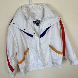Vintage Hot Spices White Colorblock Jacket Pockets Zip Up Ski Coat Large